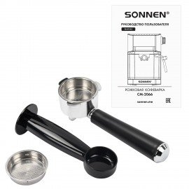Кофеварка рожковая с сенсорной панелью SONNEN CM-2066, ручной капучинатор, дисплей, 1 л, 950 Вт, 19 бар, 457882