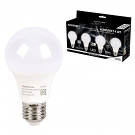 Лампа светодиодная SONNEN EXTRA, 10 (85) Вт, КОМПЛЕКТ 4 шт., Е27, нейтральный белый, 30000 ч, LED A60-10W-4000-Е27, 457893