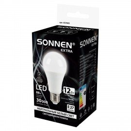 Лампа светодиодная SONNEN EXTRA, 12 (100) Вт, Е27, груша, нейтральный белый, 30000 ч, LED A60-12W-4000-Е27, 457895