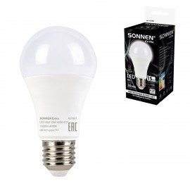 Лампа светодиодная SONNEN EXTRA, 15 (130) Вт, Е27, груша, нейтральный белый, 30000 ч, LED A60-15W-4000-Е27, 457897