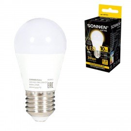 Лампа светодиодная SONNEN EXTRA, 10 (85) Вт, E27, шар, теплый белый, 30000 ч, LED G45-10W-2700-Е27, 457913