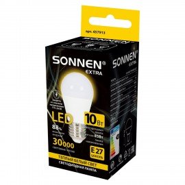 Лампа светодиодная SONNEN EXTRA, 10 (85) Вт, E27, шар, теплый белый, 30000 ч, LED G45-10W-2700-Е27, 457913