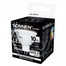 Лампа светодиодная SONNEN EXTRA, 10 (90) Вт, GU5.3, нейтральный белый, 30000 ч, LED MR16-GU5.3-10W-4000, 457919