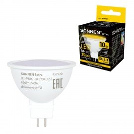 Лампа светодиодная SONNEN EXTRA, 10 (90) Вт, GU5.3, теплый белый, 30000 ч, LED MR16-GU5.3-10W-2700, 457920