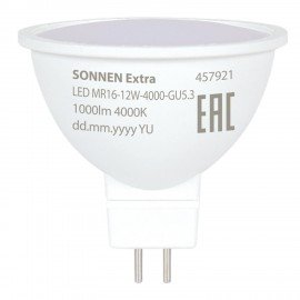 Лампа светодиодная SONNEN EXTRA, 12 (110) Вт, GU5.3, нейтральный белый, 30000 ч, LED MR16-GU5.3-12W-4000, 457921