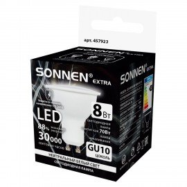 Лампа светодиодная SONNEN EXTRA, 8 (70) Вт, GU10, нейтральный белый, 30000 ч, LED MR16-GU10-8W-4000, 457923