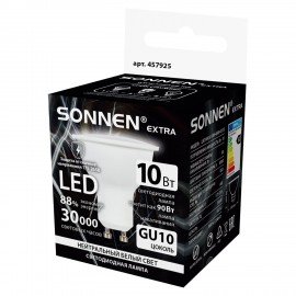 Лампа светодиодная SONNEN EXTRA, 10 (90) Вт, GU10, нейтральный белый, 30000 ч, LED MR16-GU10-10W-4000, 457925