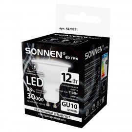 Лампа светодиодная SONNEN EXTRA, 12 (110) Вт, GU10, нейтральный белый, 30000 ч, LED MR16-GU10-12W-4000, 457927