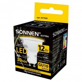Лампа светодиодная SONNEN EXTRA, 12 (110) Вт, GU10, теплый белый, 30000 ч, LED MR16-GU10-12W-2700, 457928