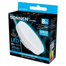 Лампа светодиодная SONNEN EXTRA, 8 (70) Вт, GX53, таблетка, холодный белый, 30000 ч, LED 8W-6500-GX53, 457930