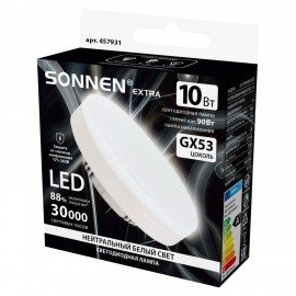 Лампа светодиодная SONNEN EXTRA, 10 (90) Вт, GX53, таблетка, нейтральный белый, 30000 ч, LED 10W-4000-GX53, 457931