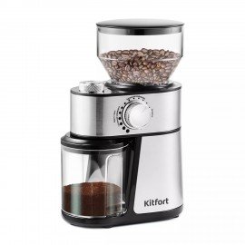 Кофемолка KITFORT КТ-717, мощность 200 Вт, вместимость 100г, 14 степеней помола, стал