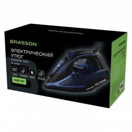 Утюг паровой BRASSON (БРАССОН) SI-2530, 3000Вт, керамика, автоотключение, антикапля, ШНУР 2,8м, самоочистка, черный/синий, 458311
