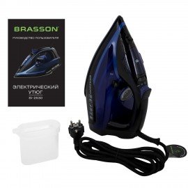 Утюг паровой BRASSON (БРАССОН) SI-2530, 3000Вт, керамика, автоотключение, антикапля, ШНУР 2,8м, самоочистка, черный/синий, 458311