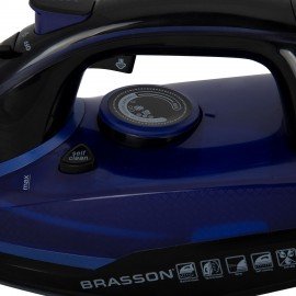 Утюг паровой BRASSON (БРАССОН) SI-2530, 3000Вт, керамика, автоотключение, антикапля, ШНУР 2,8м, самоочистка, черный/синий, 458311