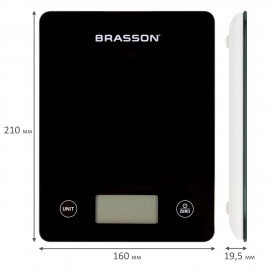 Весы кухонные УМНЫЕ BRASSON KS-22D, до 10кг, КБЖУ, приложение, стекло, черные, 458446