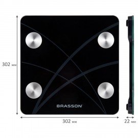 Весы напольные диагностические BRASSON FS-33D, 30*30 см, до 180 кг, 15 параметров, стекло, черные, 458447
