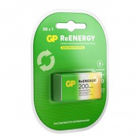 Батарейка аккумуляторная GP ReEnergy Ni-Mh 1 шт Крона (20R8H 9V) 200 mAh, 20R8HRGY-2C, 20R8HRGY-2CRCB1