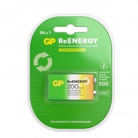 Батарейка аккумуляторная GP ReEnergy Ni-Mh 1 шт Крона (20R8H 9V) 200 mAh, 20R8HRGY-2C, 20R8HRGY-2CRCB1