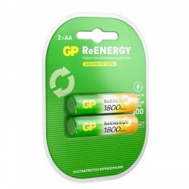Батарейки аккумуляторные GP ReEnergy Ni-Mh пальчиковые КОМПЛЕКТ 2 шт AA (HR6) 1800 mA, 180AAHCRGY-2CRC