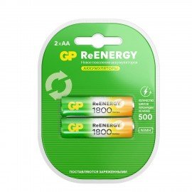 Батарейки аккумуляторные GP ReEnergy Ni-Mh пальчиковые КОМПЛЕКТ 2 шт AA (HR6) 1800 mA, 180AAHCRGY-2CRC