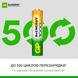 Батарейки аккумуляторные GP ReEnergy Ni-Mh КОМПЛЕКТ 4шт (ПРОМО 3+1) ААА(HR03) 950 mAh, 100AAAHC3/1RGY