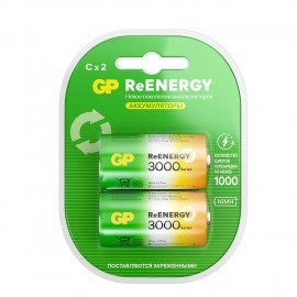 Батарейки аккумуляторные GP ReEnergy Ni-Mh КОМПЛЕКТ 2 шт С (HR14) 3000 mAh, 300CHCRGY, 300CHCRGY-2CRC