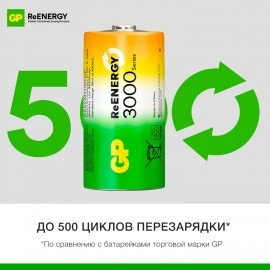 Батарейки аккумуляторные GP ReEnergy Ni-Mh КОМПЛЕКТ 2 шт С (HR14) 3000 mAh, 300CHCRGY, 300CHCRGY-2CRC