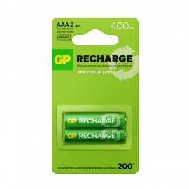 Батарейки аккумуляторные GP ReCharge Ni-Mh мизинчиковые КОМПЛЕКТ 2 шт ААА (HR03) 400, 40AAAHCV-2CRSB