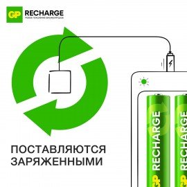 Батарейки аккумуляторные GP ReCharge Ni-Mh мизинчиковые КОМПЛЕКТ 2 шт ААА (HR03) 400, 40AAAHCV-2CRSB