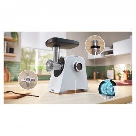 Мясорубка BOSCH MFWS420W, мощность 1900Вт, производ.2,5 кг/мин, металл. шнек, реверс,