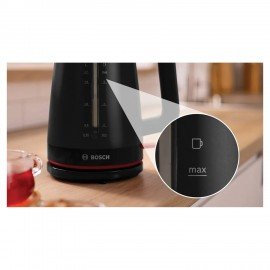 Чайник BOSCH TWK3M123, 1,7л, 2400Вт, закрытый нагревательный элемент, пластик, черный