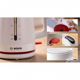 Чайник BOSCH TWK3M121, 1,7л, 2400Вт, закрытый нагревательный элемент, пластик, белый