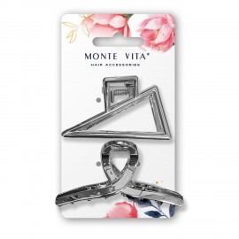 Краб для волос НАБОР 2 шт. 7см., глянцевый, серебристый MONTE VITA (МОНТЕ ВИТА), 458825