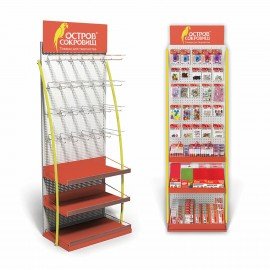 Стойка для размещения товара напольная ОСТРОВ СОКРОВИЩ, 2050x600x500 мм, 25 крючков, 3 полки, металл, 504877