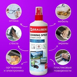 Чистящая жидкость-спрей BRAUBERG для экранов всех типов и оптики, универсальная, 250 мл, 510117