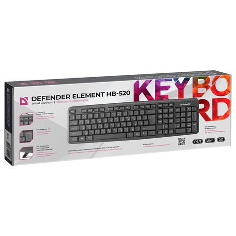 Клавиатура проводная DEFENDER Element HB-520, РАЗЪЕМ PS/2, 104 клавиши + 3 дополнительные клавиши, черная, 45520