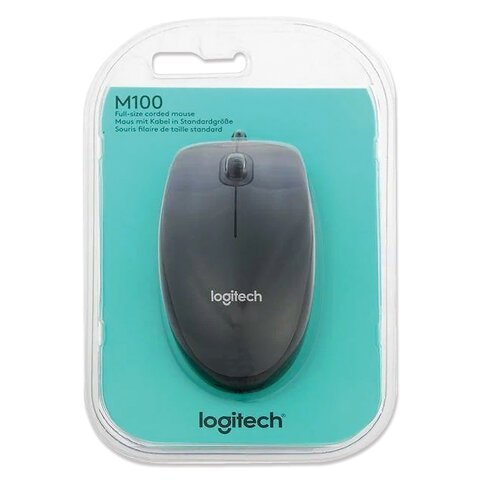 Мышь проводная LOGITECH M100, USB, 2 кнопки + 1 колесо-кнопка, оптическая, черно-серая