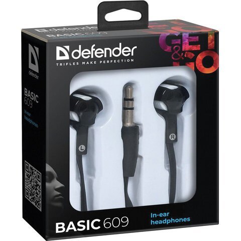 Наушники DEFENDER Basic 609, проводные, 1,1 м, стерео, вкладыши, черные, 63609