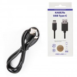 Кабель USB 2.0 AM-TypeC, 1 м, RED LINE, для подключения портативных устройств и периферии, черный, УТ000010553