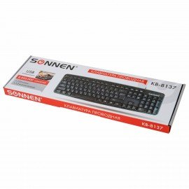 Клавиатура проводная SONNEN KB-8137, USB, 104 клавиши + 9 дополнительных, мультимедийная, черная, 512652