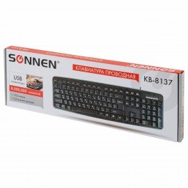 Клавиатура проводная SONNEN KB-8137, USB, 104 клавиши + 9 дополнительных, мультимедийная, черная, 512652