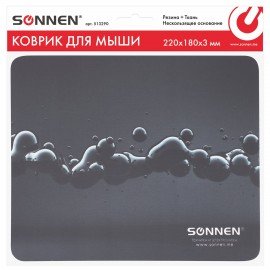 Коврик для мыши SONNEN "DROPS", резина + ткань, 220х180х3 мм, 513290