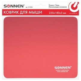 Коврик для мыши SONNEN "RED", резина + ткань, 220х180х3 мм, 513306