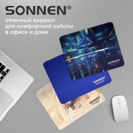 Коврик для мыши SONNEN "BLUE", резина + ткань, 220х180х3 мм, 513308