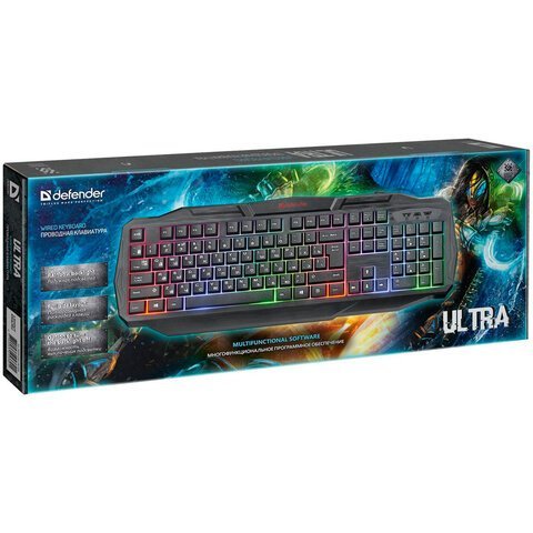 Клавиатура проводная DEFENDER Ultra HB-330L, USB, 104 клавиши, с подсветкой, черная, 45330