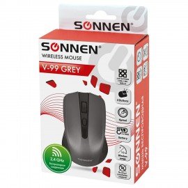 Мышь беспроводная SONNEN V99, USB, 1000/1200/1600 dpi, 4 кнопки, оптическая, серая, 513528