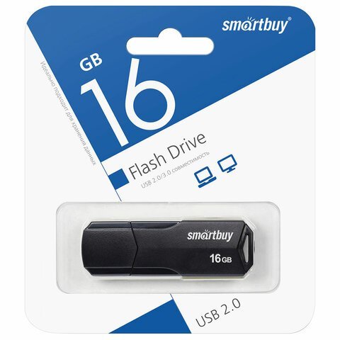 Флеш-диск 16 GB SMARTBUY Clue USB 2.0, черный, SB16GBCLU-K