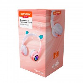 Наушники беспроводные игровые накладные, с ушками, светящиеся, розовые DASWERK VZV-23M, 513799