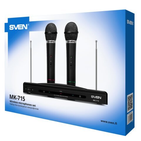 Микрофоны SVEN MK-715 набор, беспроводные, радиус действия до 30 м, черные, SV-020064